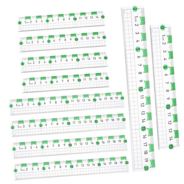 10-Piece Multi-Functional Straight Ruler Set 15cm 20cm Easy-to-Read Color