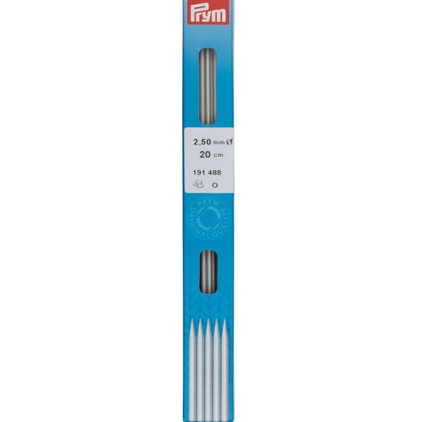 Prym Double Pointed Knitting Needles, 20cm Length, 2.50mm Diam, Aluminium