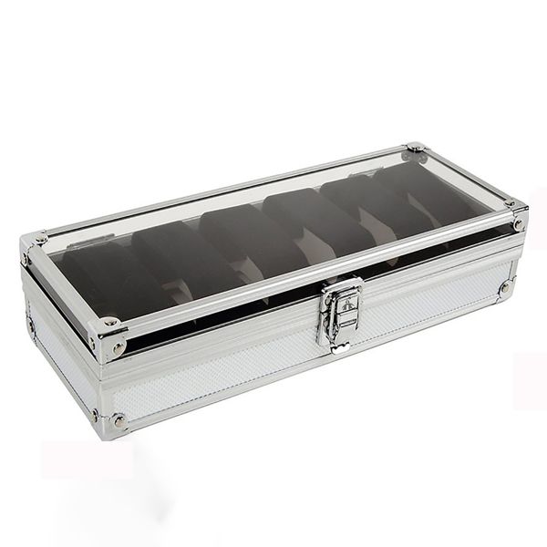 ALANES 6-Slot Watch Case with Transparent Topped Lid and Removable Pillows