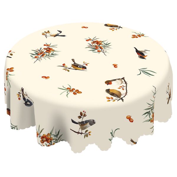 Watercolor Bird &amp; Berry Tablecloth - Rustic Nature Design for Home Decor
