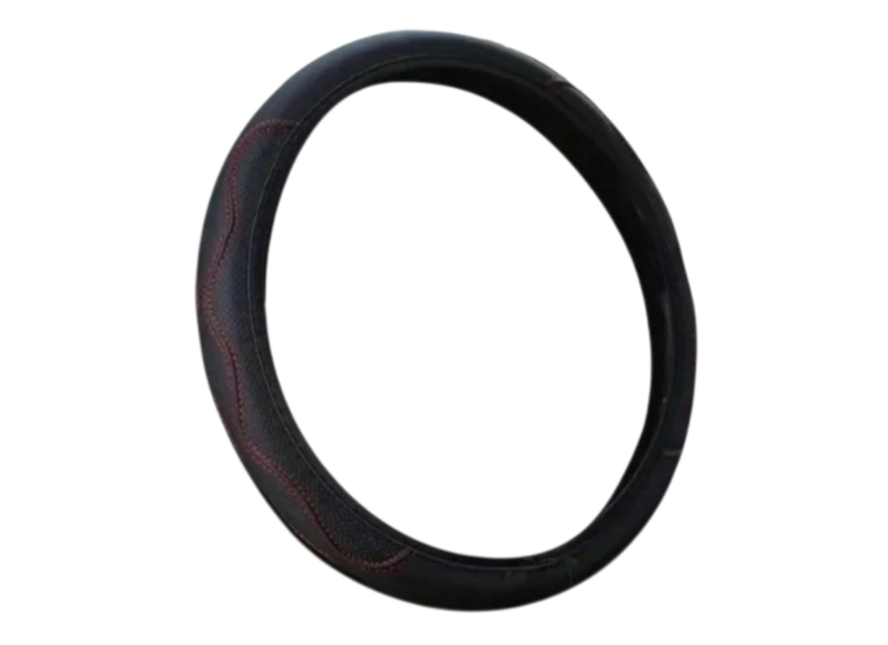 Universal Synthetic Faux Leather Steering Cover (35.56-38.1cm) Black Red