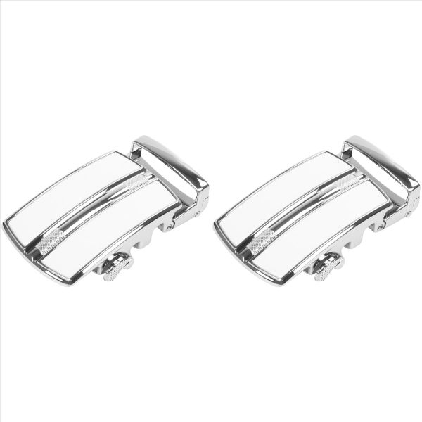 Men's Ratchet Leather Belt Buckle in the Middle with an Edge-Silver