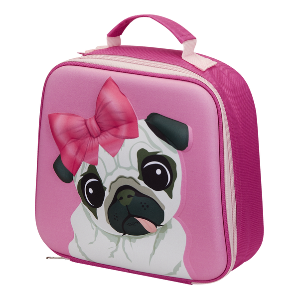 Quest 3D Pug Insulated Lunch Bag - Durable Pink EVA Kids Cooler Tote