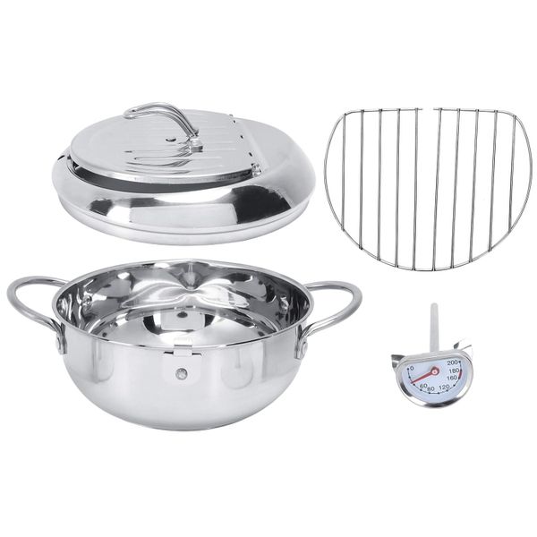Stainless Steel Deep Fryer Pot with Temperature Control and Lid - 2.2L