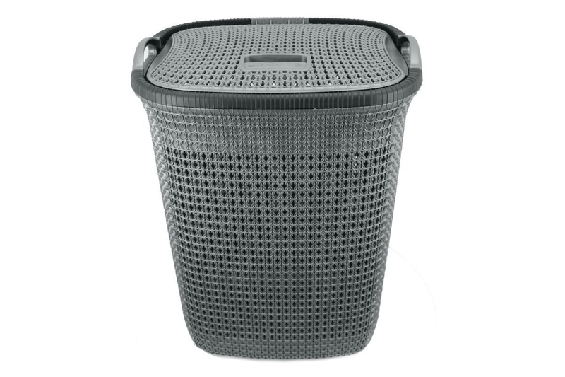 PVCRectangular Two Tone With Push To Lock Lid Mesh Laundry Basket