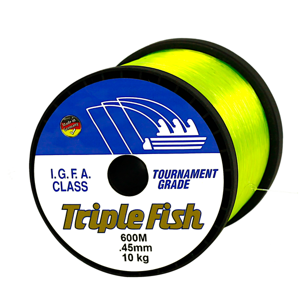 Triple Fish IGFA Nylon Fishing Line 10KG 0.45MM, Colour Yellow, 600M Spool
