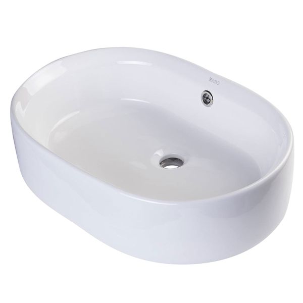 Eago Top Mount Ceramic Bathroom Basin – Porcelain Oval 22 inch Sink - BA132