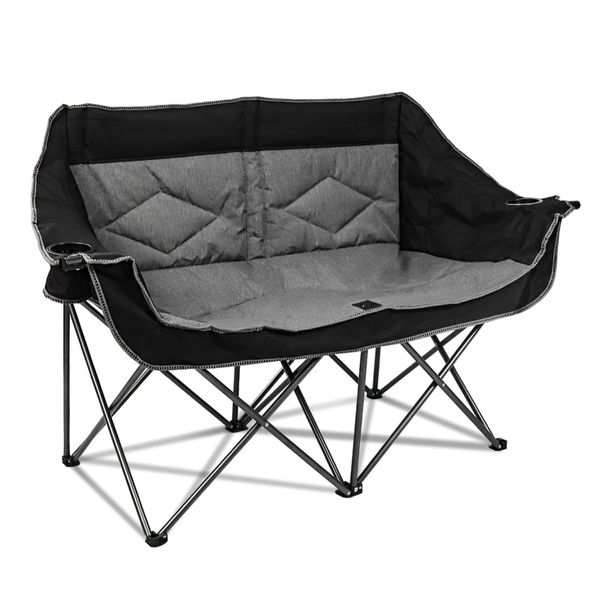 Folding Loveseat Camping Chair, Portable Loveseat Chair with Cup Holder