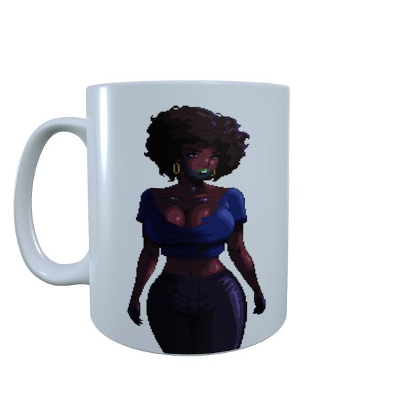 Cyberpunk Pixel Art Blue Shirt Lady - Cyberpunk Coffee Mug