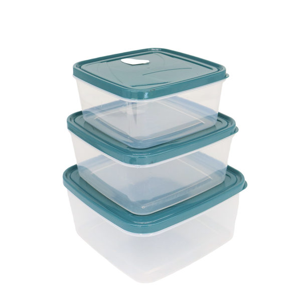 Plastic Crisper Food Storage Set Of 3 Pieces - Square Shape
