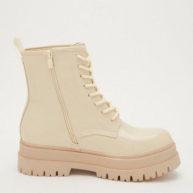 Quiz Ladies Beige Faux Leather Chunky Ankle Boots Shop Today. Get