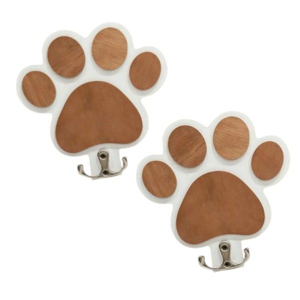 Paw Print Design Wall-Mounted Pet Leash &amp; Accessory Hooks 2-Pack