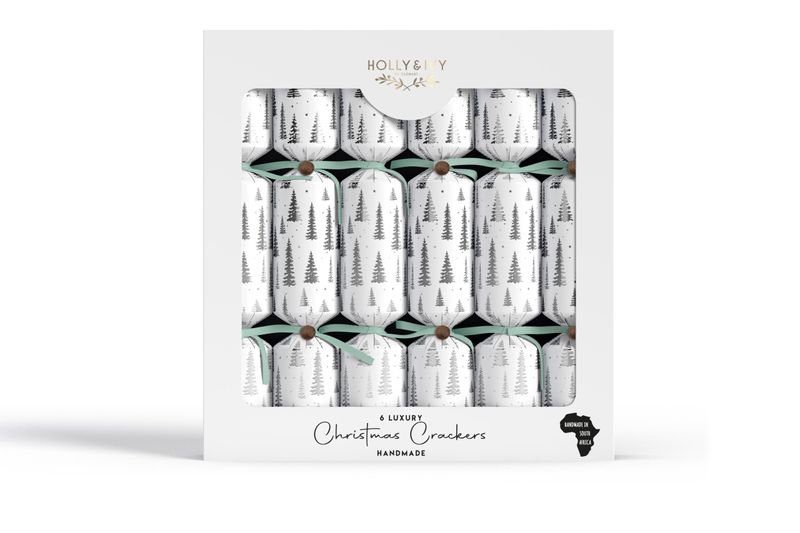 Holly &amp; Ivy Christmas Crackers - Luxury Silver Trees
