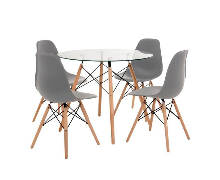 5 Piece Glass Table and Wooden Leg Chairs