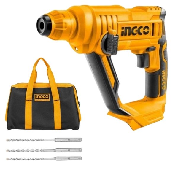 Ingco - Rotary Hammer Drill 20V (Cordless), Tool Bag and Drill Bits (3 Piece)