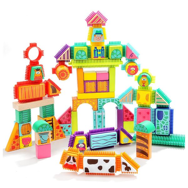 TopBright Farm Bristle Blocks: 80 Pieces