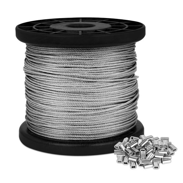 100M Wire Rope Stainless Steel 304 Wire Cable with Sleeves Stop for Outdoor