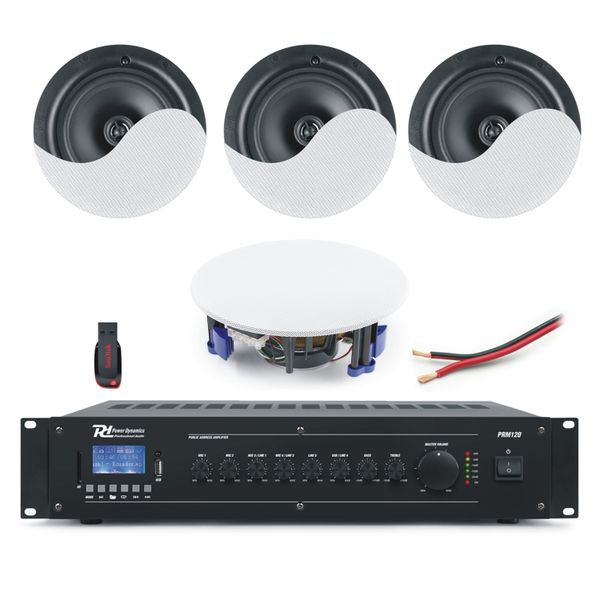 4 x 5.25" White Ceiling Speaker Shop or Restaurant Background Music System