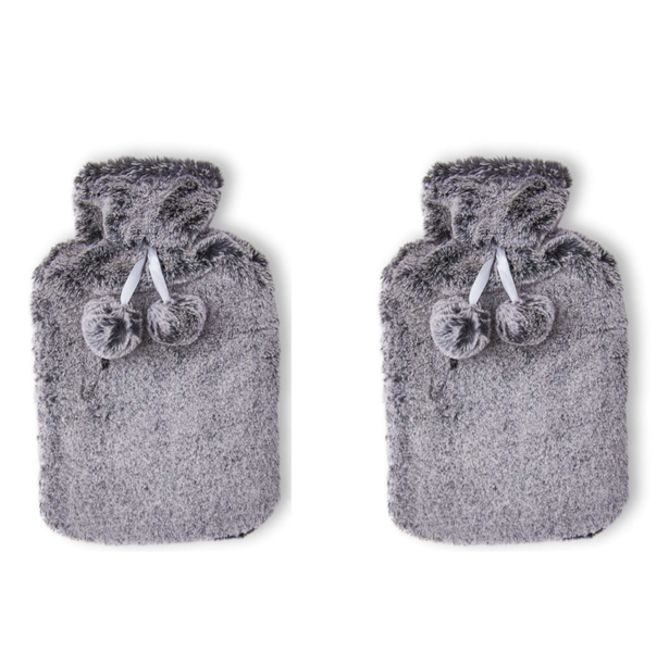 2 Pack - Fleece Covered Hot Water Bottles - Grey