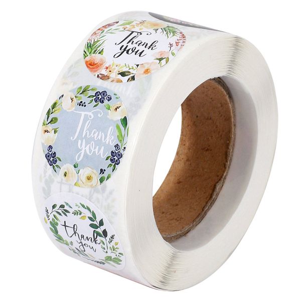 500Pcs/Roll 8 Types Floral Thank You Sticker For Seal Label Sticker