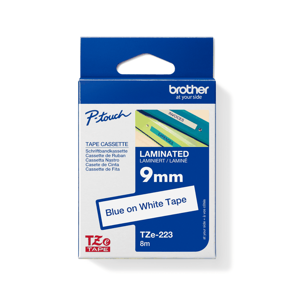 Brother TZe-223 Blue on White Laminated Tape 9mm