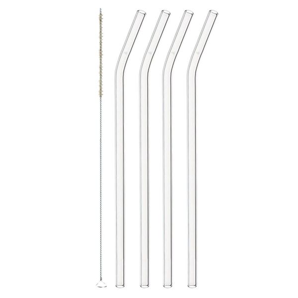 Leonardo Glass Straws with Bend Ciao 23cm with Cleaning Brush – Set of 4