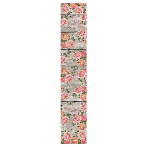 Soft Pink and Peach Flowers on Grey Table Runner