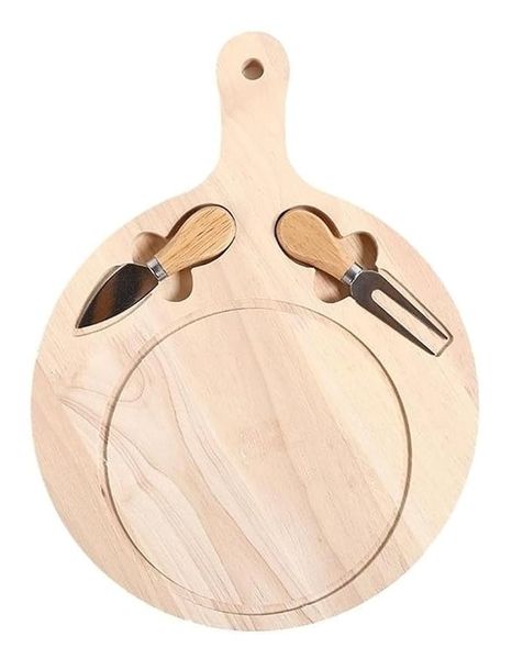 Fruits and Cheese Round Wooden Chopping Board - Brown