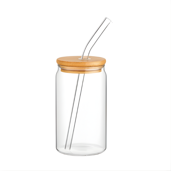 Modern Aesthetic Glass Cup With Bamboo Lid &amp; Straw - Transparent