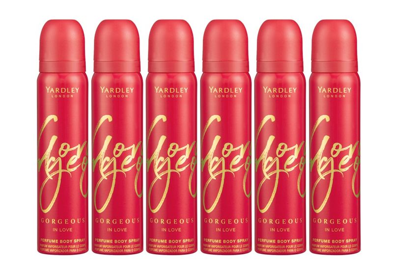 Yardley Gorgeous in Love Perfume Body Spray 6 x 90ml