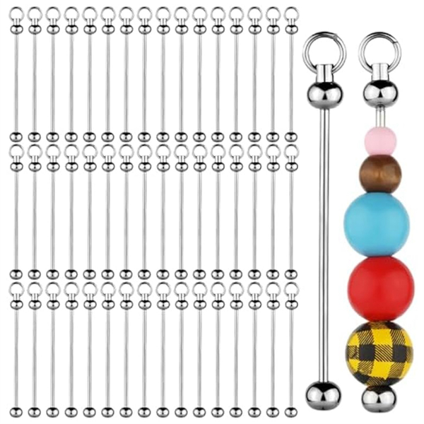 50Pcs Blank Beadable Keychain Bars,Metal DIY Bead Bar