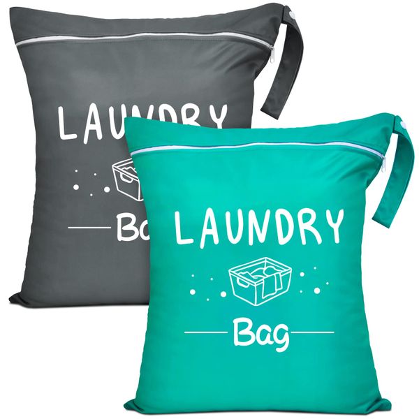 Waterproof Travel Laundry Bag 2 Pack, 14.9x18.8" Wet/Dry with Drawstring