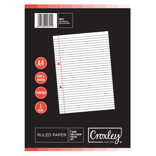 Croxley JD73 F&amp;M Ruled Paper A4 Single Sheets Punched - 1 Ream