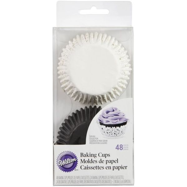 48 Pack DOILY BLACK Cup Cakes Muffin Baking Decorating Decoration Cases Kit