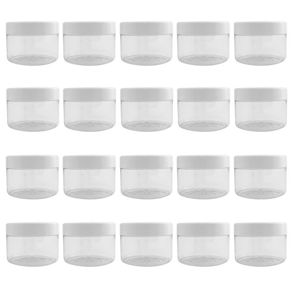 20x 250g Clear Plastic Jars with white screw lids