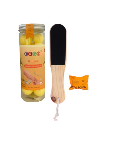 Ginger Essential Oil Bath Pill &amp; Wooden Pedicure &amp; Disposable Travel Towel
