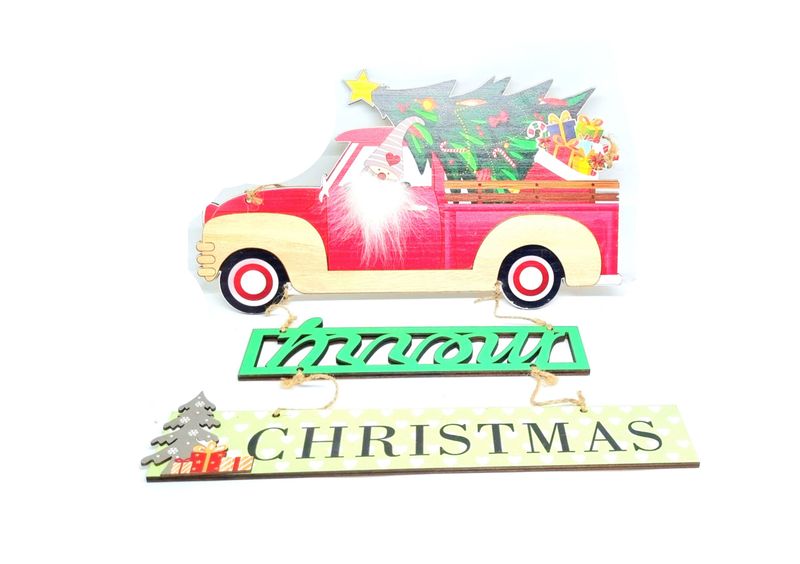 Wooden Santa Pick Up Truck Wall Hanging