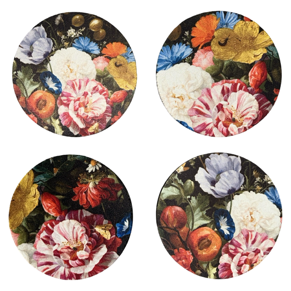 Set of 4 Rubber-Backed Coasters- Stripy Petal Flowers in Bloom