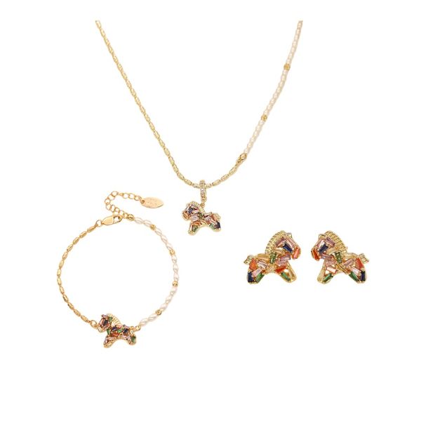 Colorful Pony Pendant Necklace Set