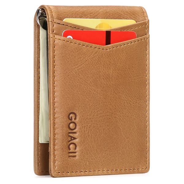 Men's Slim RFID Leather Card Holder- 5 Card Slots Anti-Theft ID Pocket
