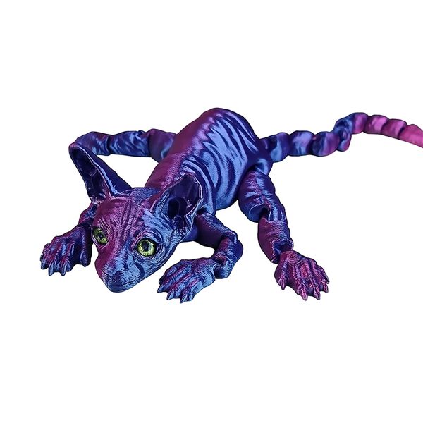 3D Printed Sphynx Cat Figurine - Laser Blue/Purple