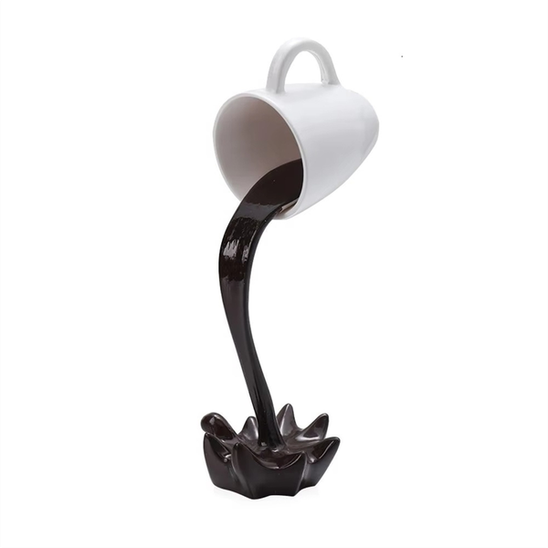 Spilling Coffee Cup Sculpture Magic Pouring Splash Unique Home Decor