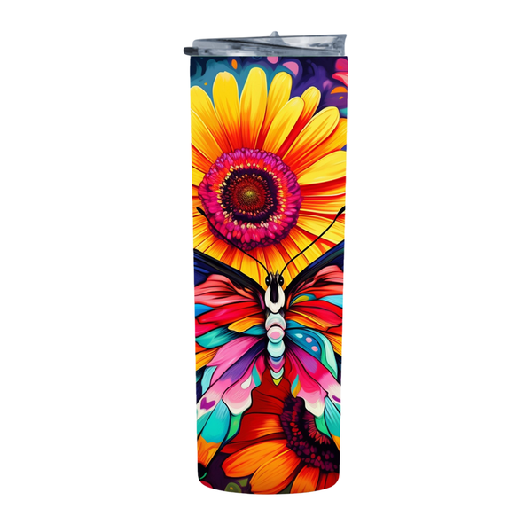 Floral Colorful Butterfly With Daisies 20 Oz Straight Skinny Tumbler 001