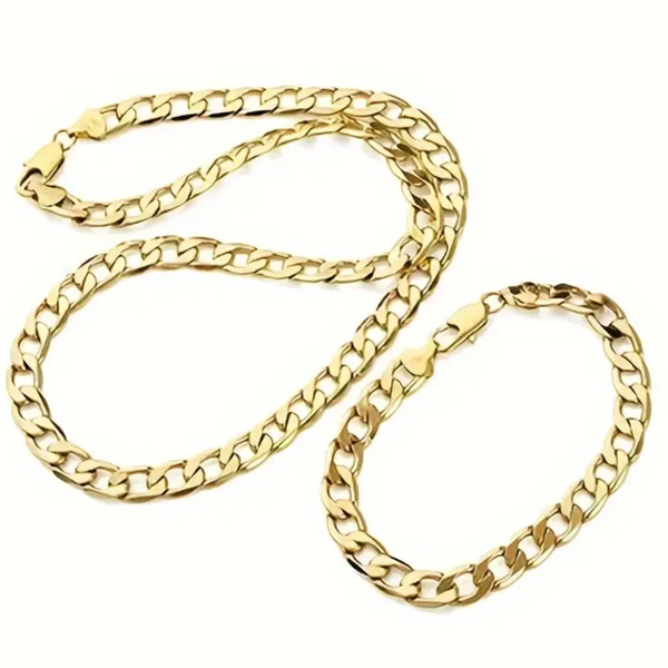 Urban iKon 2pcs Men's Cuban Link Chain Necklace and Bracelet Set
