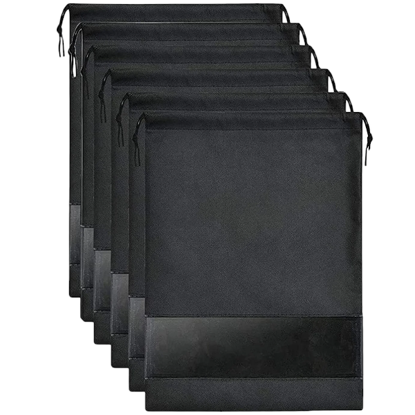Multi-Functional Shoe Storage Bags With Drawstring Closure - Black - 10 Pieces