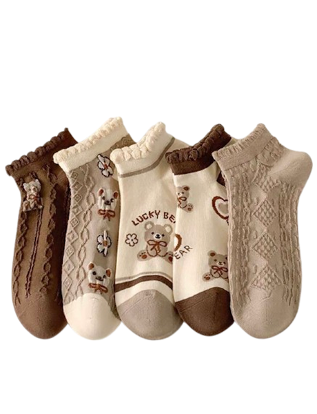 Socks Bear Design Ankle - 5 Pairs