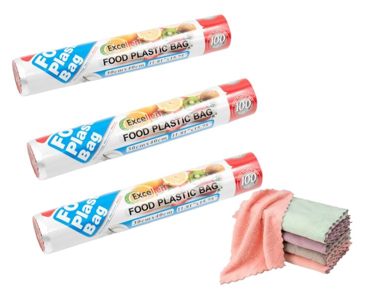 100 Food Storage Bag - 30cm x 40cm - 3 Packs &amp; Microfibre Cloth - 5 Pack