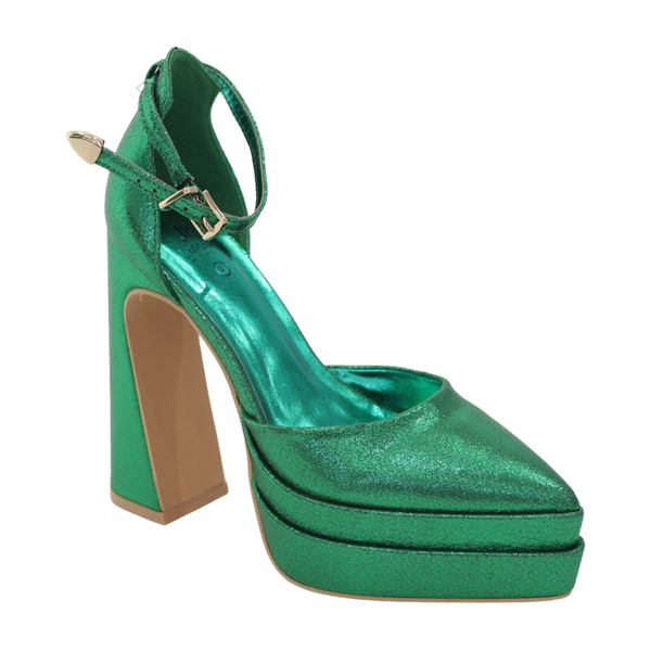 Coney 13.5cm Platform Heel Funky One Band Ankle Strap Pointy - Champagne