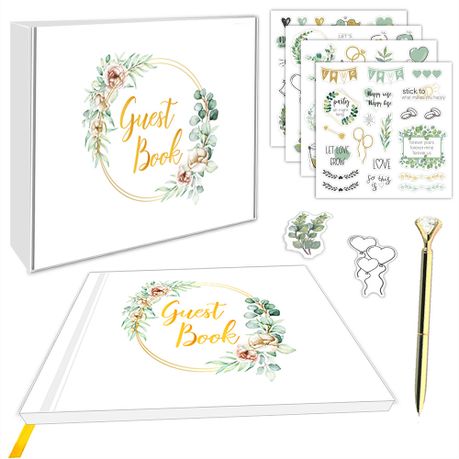 Wedding Guest Book 120 Pages Guest Sign in Book White Cover With Gold Foil Image