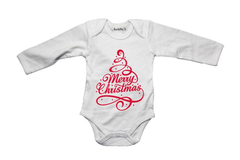 Merry Christmas - Red Tree - Long Sleeve - Baby Grow